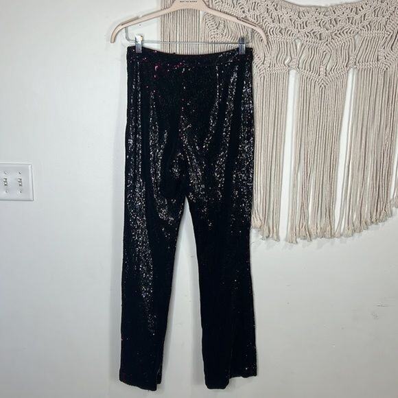 Badgley Mischka Plum Pink black Sequin party Pants Size 2 straight 80's disco - Picture 5 of 6